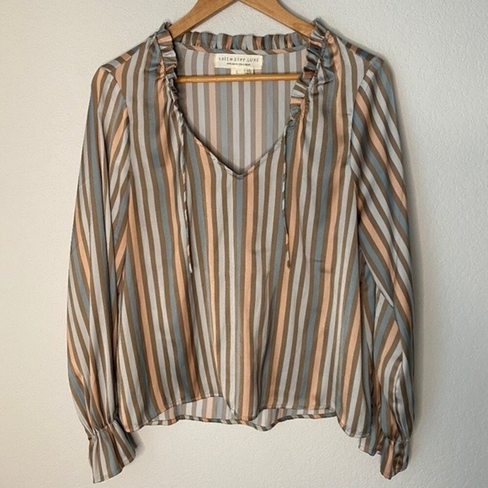 Saltwater Luxe Pastel Pink & Blue Striped Blouse - Size Large - EUC
